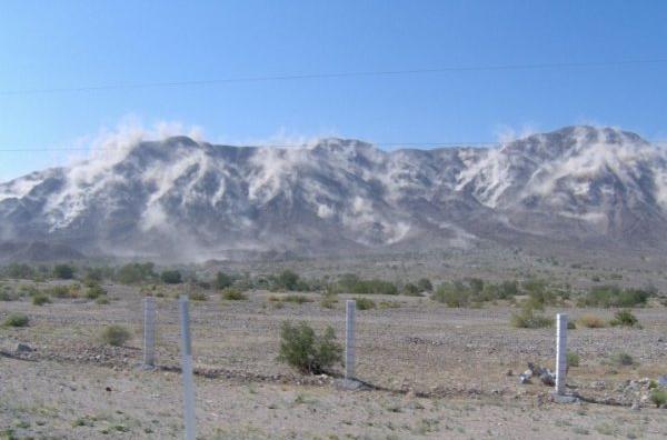 The Cucapah Range, near Mexicali, Baja California, being subjected to<br>strong ground motion during the April 4, 2010 earthquake