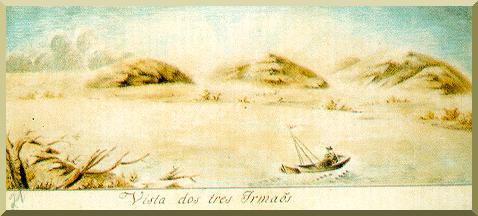 View of Three Sisters Hills (Cerros Tres Hermanas), in the Upper Paraguay river, near Fuerte Olimpo,Paraguay (painting by Miguel Ciera, 1758)