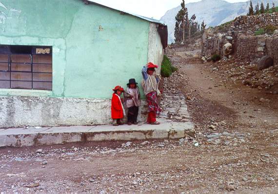Local kids in a street of Chivay, in the Colca valley, Arequipa, Peru.