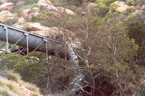 Dulzura conduit overflowing after heavy rain  on  March 5, 2005, San Diego County, California.